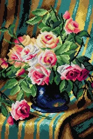 Buy Direct Needlepoint canvas for halfstitch without yarn after Frans Mortelmans - Still Life with Pink Roses 2899J - Printed Tapestry Canvas