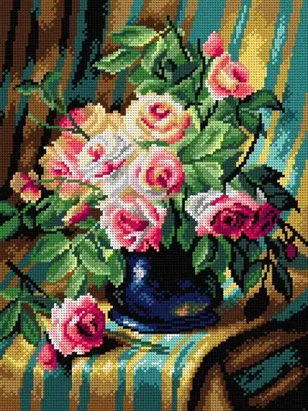 Buy Direct Needlepoint canvas for halfstitch without yarn after Frans Mortelmans - Still Life with Pink Roses 2899J - Printed Tapestry Canvas