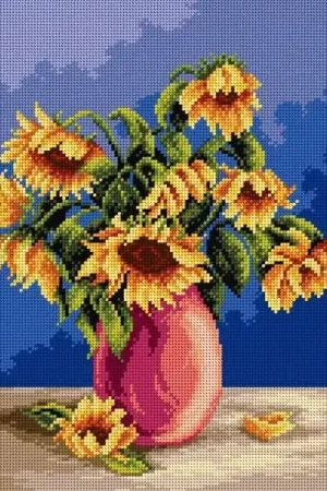 Needlepoint canvas for halfstitch without yarn Bouquet of Sunflowers 2346J - Printed Tapestry Canvas Price Cut