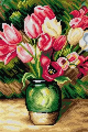 Needlepoint canvas for halfstitch without yarn after Pierre-Auguste Renoir - Tulips in a Vase 2785H - Printed Tapestry Canvas No Minimum Order