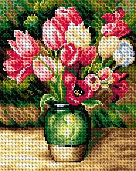 Needlepoint canvas for halfstitch without yarn after Pierre-Auguste Renoir - Tulips in a Vase 2785H - Printed Tapestry Canvas No Minimum Order