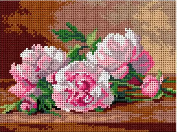 Viral Needlepoint canvas for halfstitch without yarn after Jules Alexandre Gamba de Preydour - Peonies 3297F - Printed Tapestry Canvas