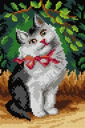 Trending Needlepoint canvas for halfstitch without yarn after Sophie Sperlich - A Cat with Ribbon 3104F - Printed Tapestry Canvas