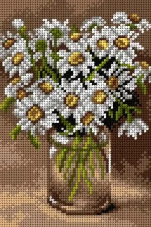 Needlepoint canvas for halfstitch without yarn Ox-eye Daisies in a Glass Vase 2896F - Printed Tapestry Canvas Handmade