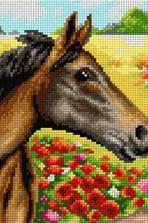 Fast Shipping Needlepoint canvas for halfstitch without yarn Horse on a Meadow 2431F - Printed Tapestry Canvas