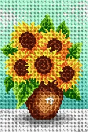 Needlepoint canvas for halfstitch without yarn Sunflowers in a Brown Vase 1940F - Printed Tapestry Canvas Genuine