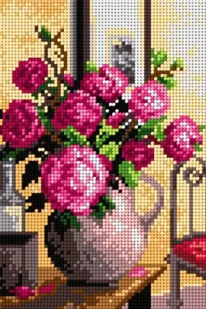 Affordable Needlepoint canvas for halfstitch without yarn Bouquet of Roses 2121F - Printed Tapestry Canvas