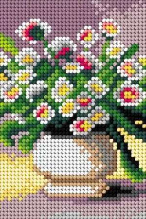 Trending Needlepoint canvas for halfstitch without yarn Daisies in a Vase 2898D - Printed Tapestry Canvas