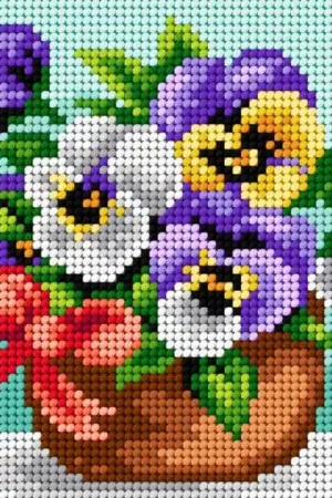 Needlepoint canvas for halfstitch without yarn Basket of Pansies with a Ribbon 2453D - Printed Tapestry Canvas Buy Direct