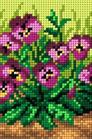 Needlepoint canvas for halfstitch without yarn Purple Pansies 2107D - Printed Tapestry Canvas Hassle-Free Returns