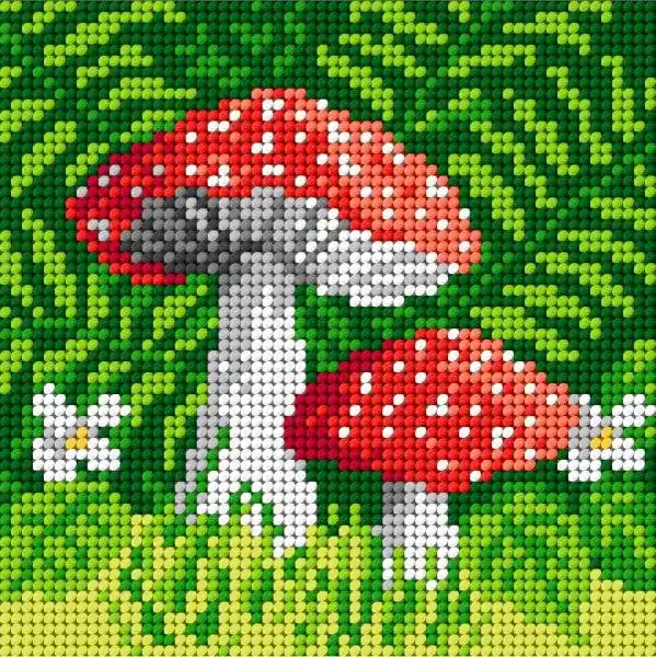 Needlepoint canvas for halfstitch without yarn Toadstools 1837D - Printed Tapestry Canvas High Quality