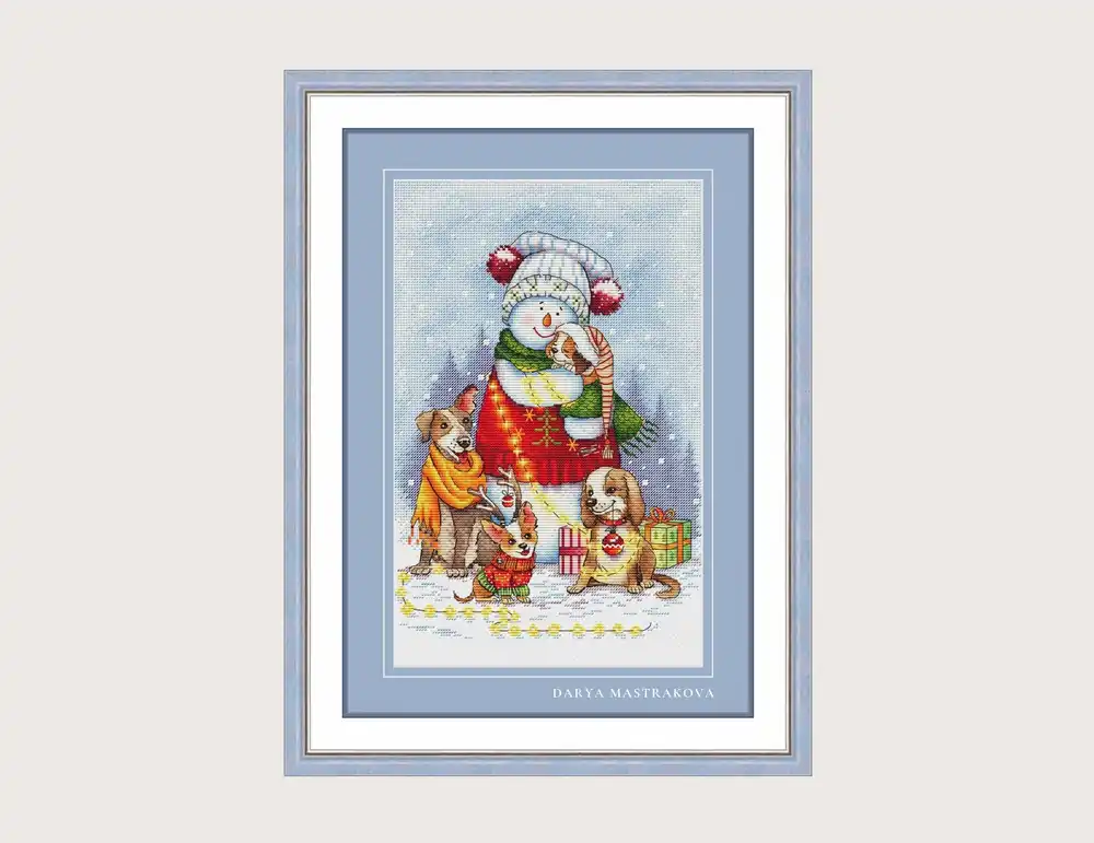 Buy Online Christmas Cross stitch pattern PDF for instant download Digital counted cross stitch chart DMC Cross stitch design, Snowman, Dog, Animal