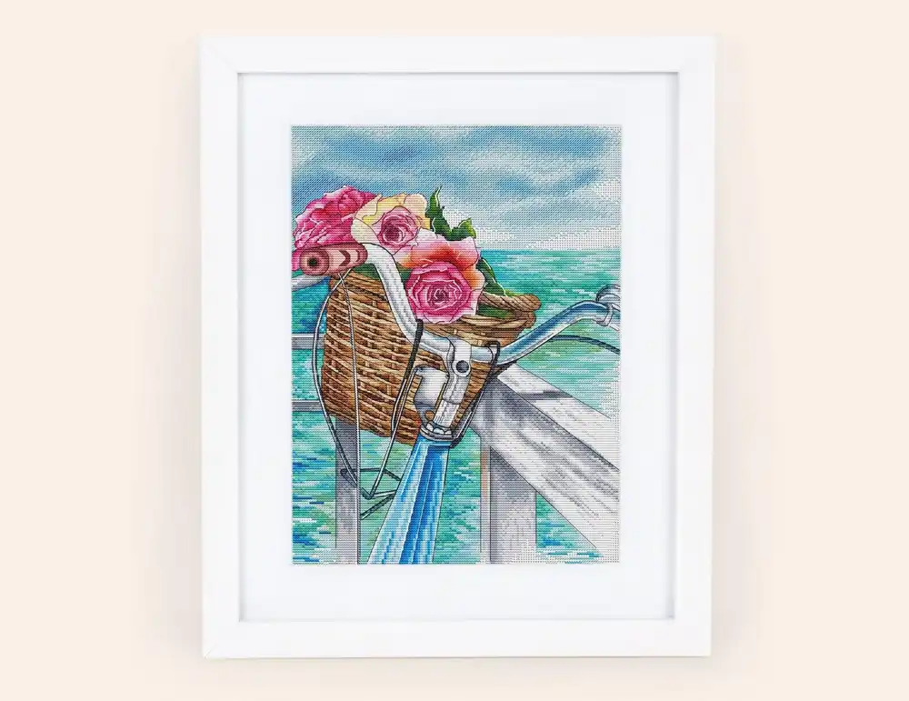Flower bicycle Cross stitch pattern PDF for instant download Digital counted cross stitch chart Watercolor Cross stitch design Summer Sea Brand New