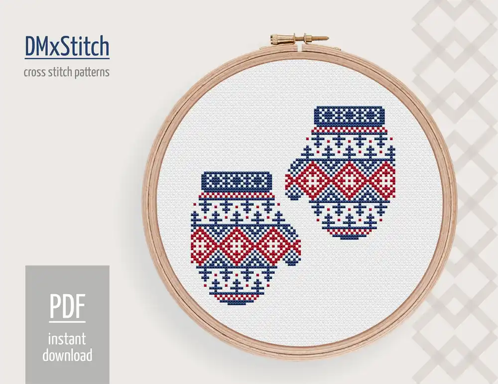 Christmas ornament Cross stitch pattern Folk Cross Stitch pdf Mittens Modern cross stitch pattern Scandi cross stitch Count cross stitch Fresh Stock