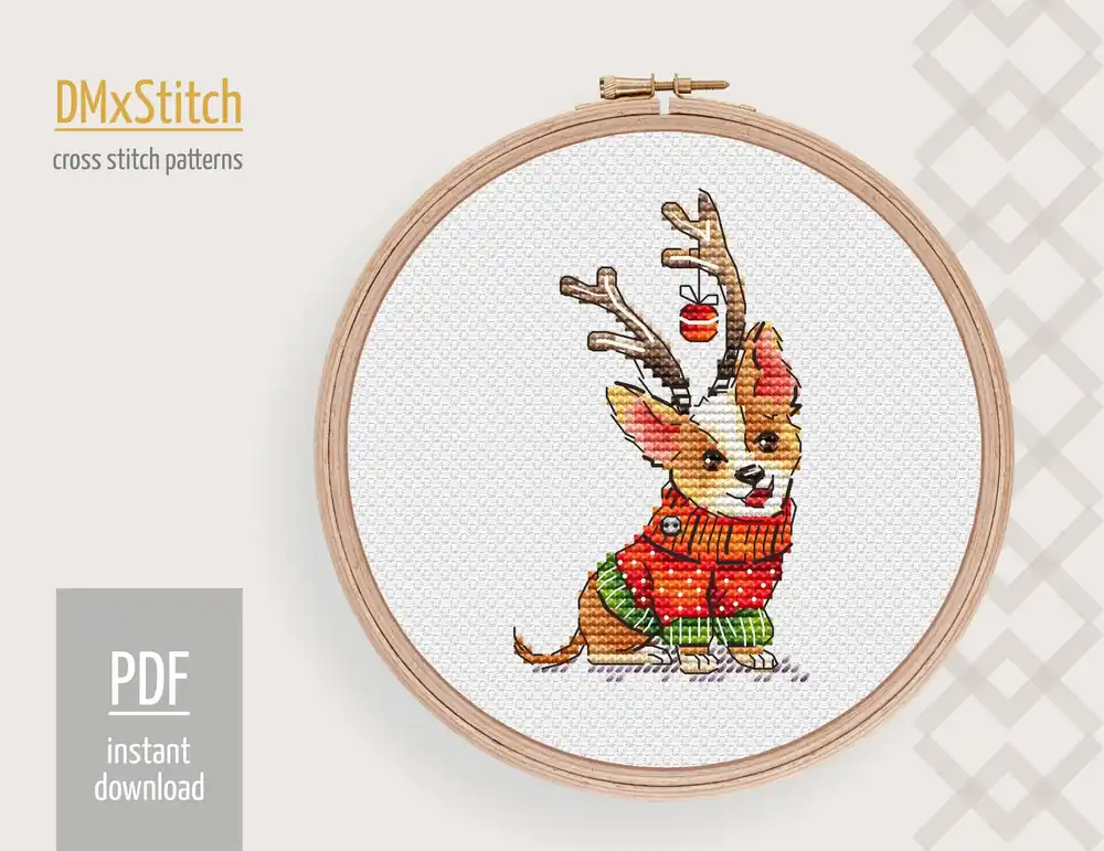 Dog Cross stitch pattern Animal Cross Stitch pdf Corgi Modern cross stitch pattern Christmas cross stitch Puppy Counted cross stitch Special Discount