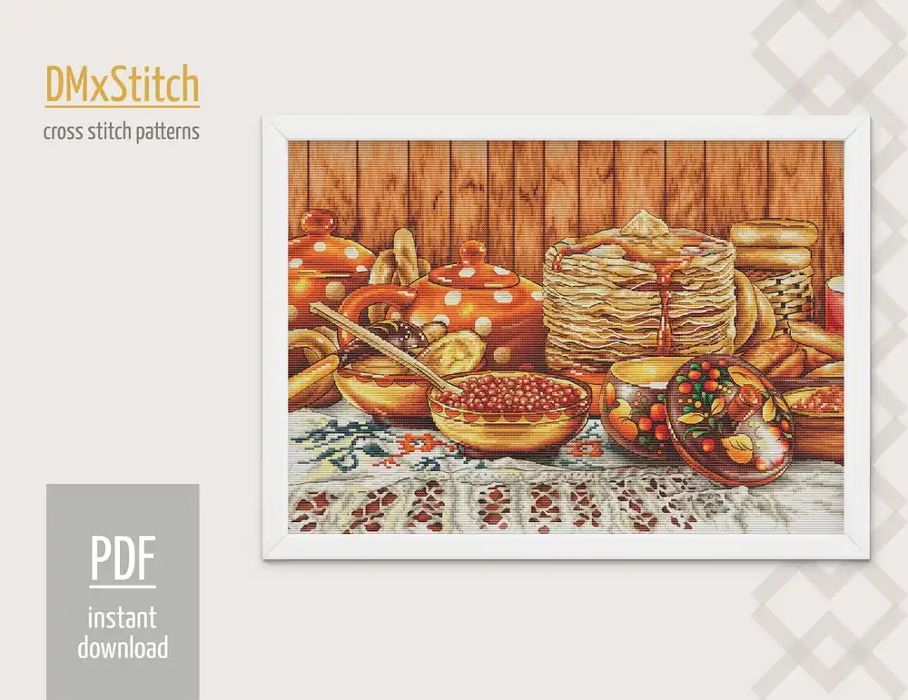 Pancake Cross stitch pattern Kitchen Cross Stitch pdf Modern cross stitch pattern Food cross stitch Thanksgiving Counted cross stitch Budget