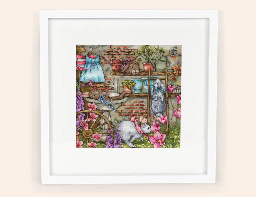 Bunnies Cross stitch pattern PDF for instant download Digital counted cross stitch chart DMC Cross stitch design Rabbit Spring Summer Garden Save Now