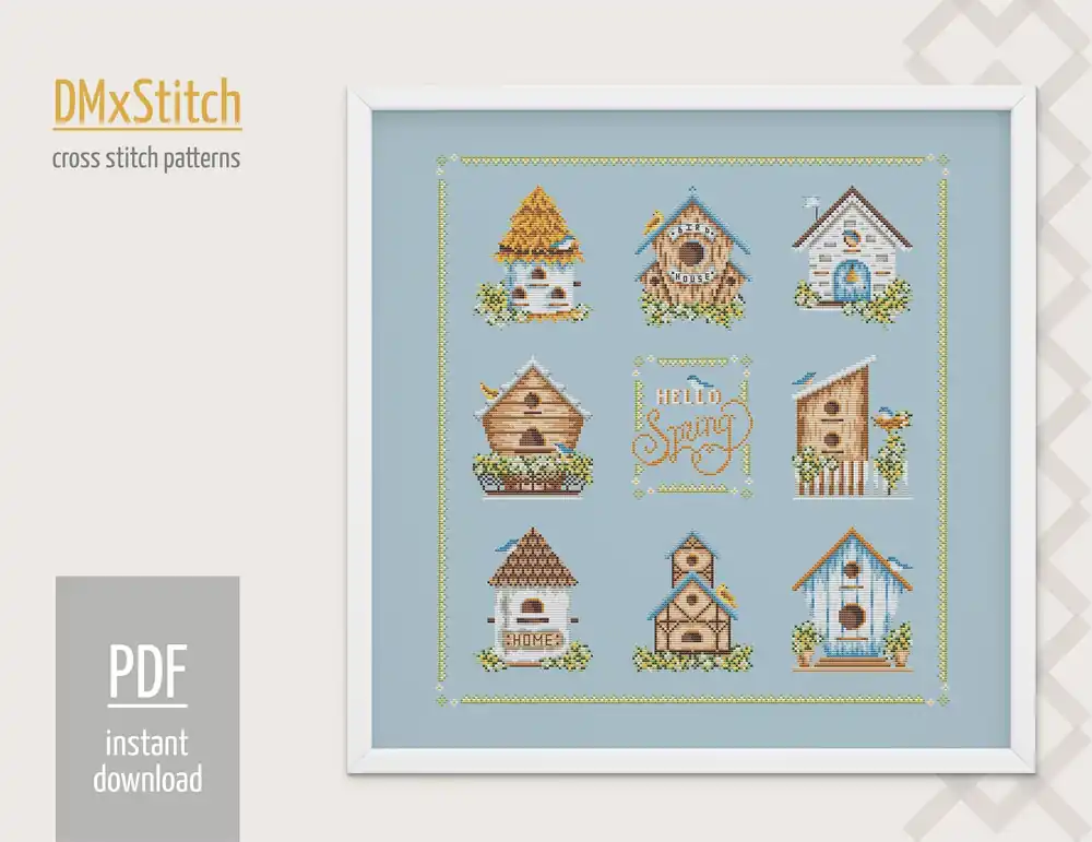 Birdhouse Sampler Cross stitch pattern Garden Cross Stitch pdf Modern cross stitch pattern Easy cross stitch Counted cross stitch Summer New Release