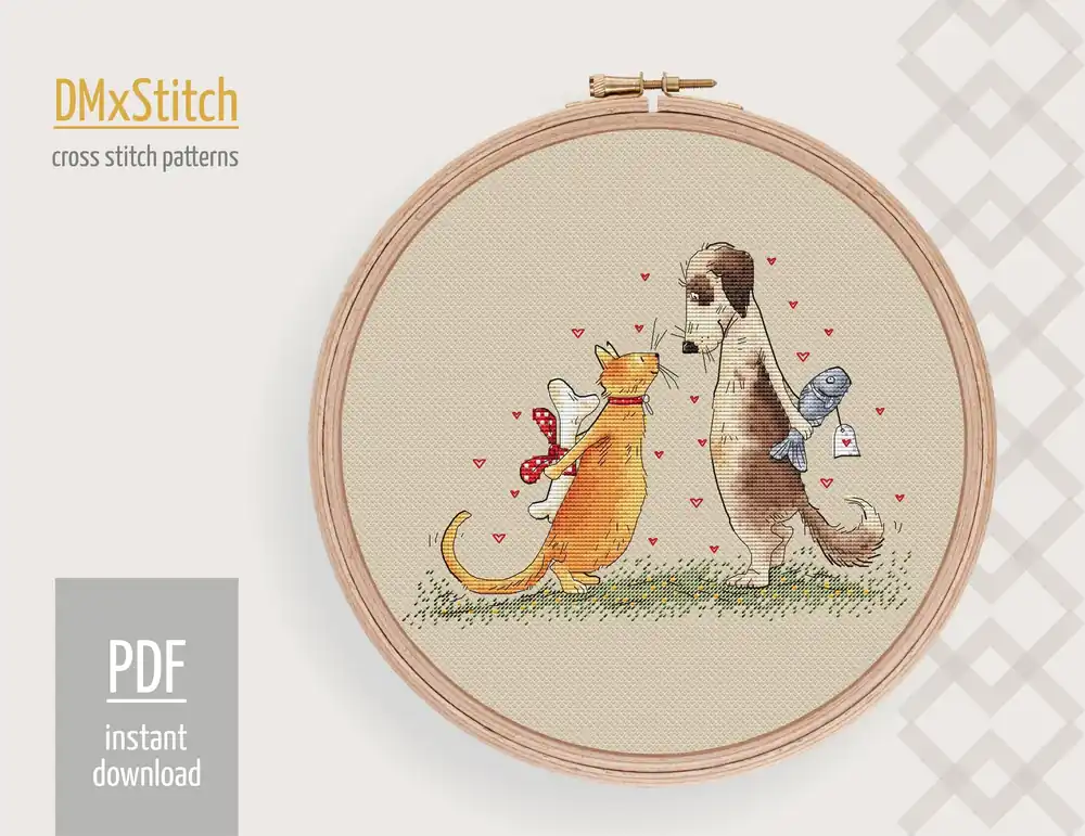 Cat and dog Cross stitch pattern Animal Cross Stitch pdf Modern cross stitch pattern Pet cross stitch St. Valentine's Counted cross stitch Limited Time