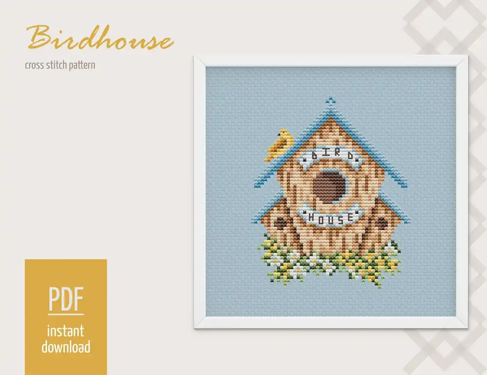 Today Only Birdhouse Cross stitch pattern, Spring Modern Cross Stitch Chart, Garden Cross stitch pattern PDF, Needlepoint Pattern, Embroidery design