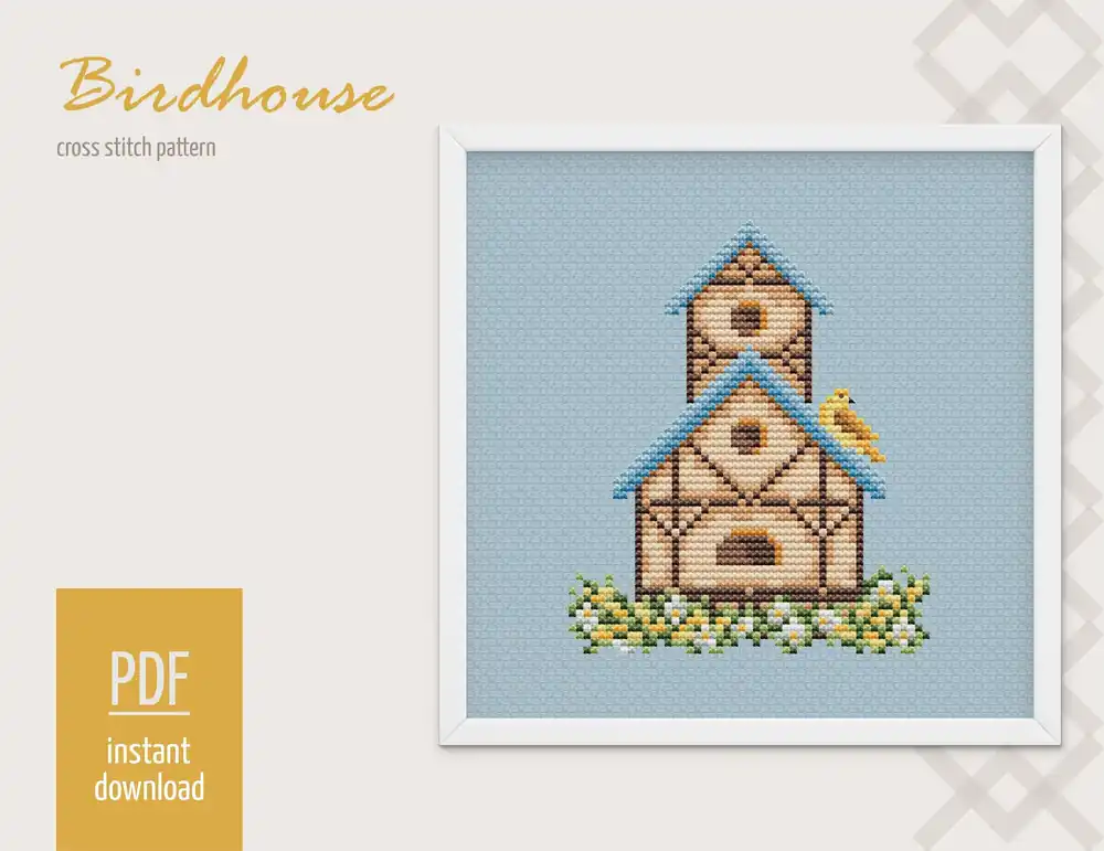 Birdhouse Cross stitch pattern, Spring Modern Cross Stitch Chart, Garden Cross stitch pattern PDF, Needlepoint Pattern, Embroidery design Limited Offer