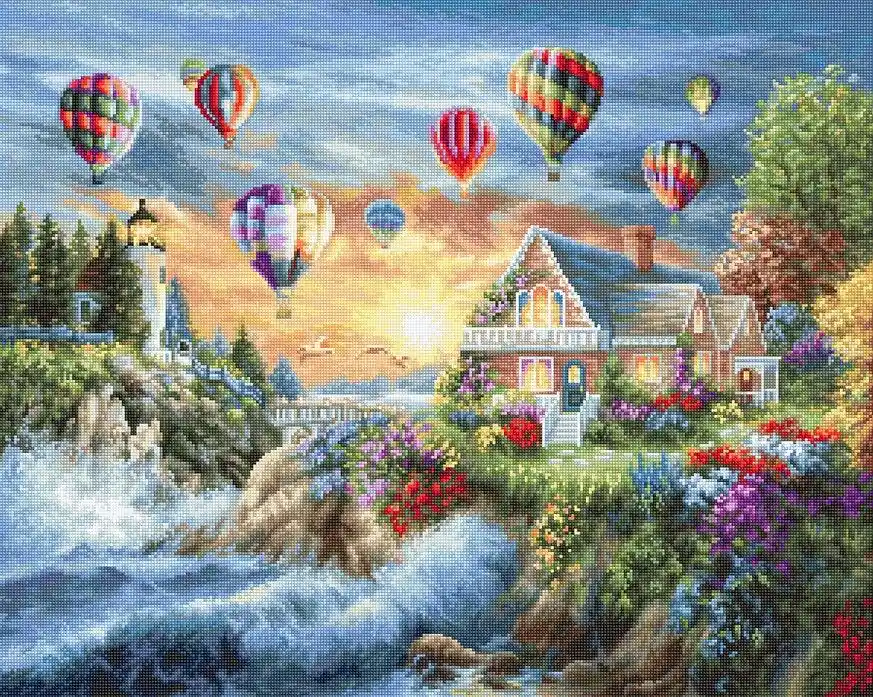 Balloons over Sunset Cove B614L Counted Cross-Stitch Kit Time-Limited