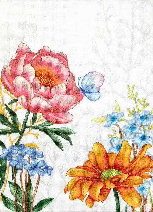 Exclusive Flowers and Butterfly BU4019L Counted Cross-Stitch Kit