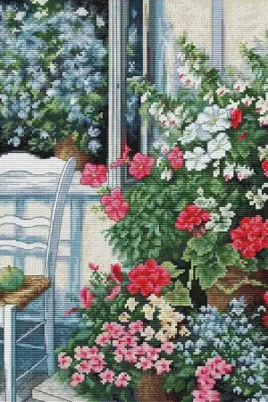 Terrace with Flowers BU4017L Counted Cross-Stitch Kit Certified