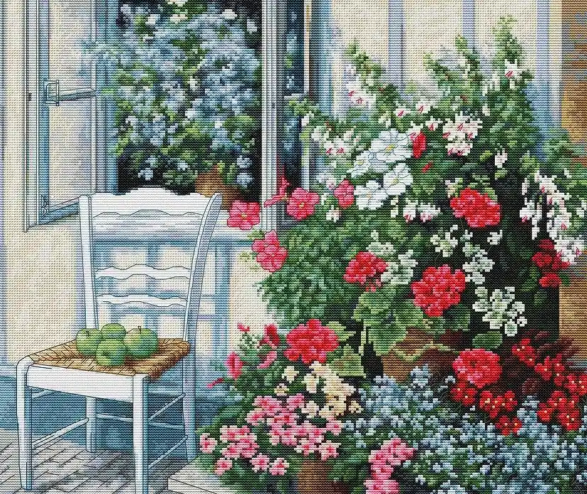 Terrace with Flowers BU4017L Counted Cross-Stitch Kit Certified