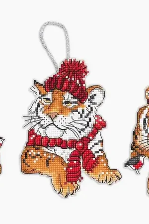 Counted Cross Stitch Kit Christmas Tigers Toys set of 3 pcs L8017 Reduced Price