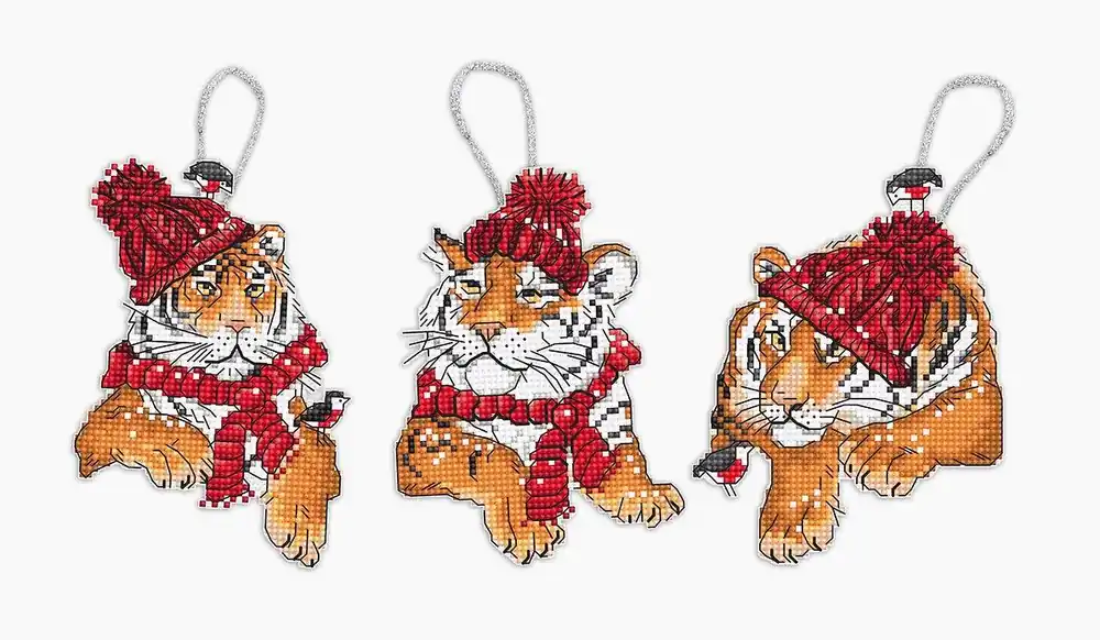 Counted Cross Stitch Kit Christmas Tigers Toys set of 3 pcs L8017 Reduced Price