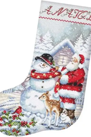 Counted Cross Stitch Kit Snowman and Santa Stocking L8016 Buy Today