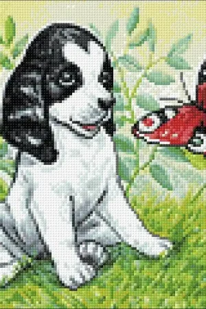 Puppy and Butterfly CS2675 15.8 x 11.8 inches Crafting Spark Diamond Painting Kit Exclusive
