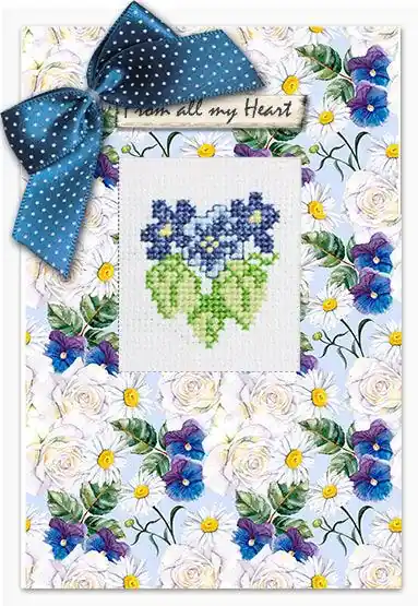 While Supplies Last Post Card SP-42L Blue Pansies Card Counted Cross-Stitch Kit