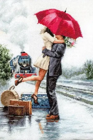 Couple on train station B2369L Counted Cross-Stitch Kit Same Day Shipping