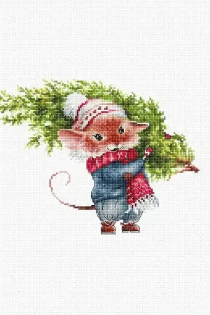 Don’t Miss Out Mouse with fir tree B1169L Counted Cross-Stitch Kit
