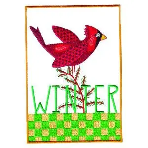 Winter with Cardinal Embroidery Design Premium