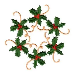 Holly Swirls Weath Embroidery Design Today Only