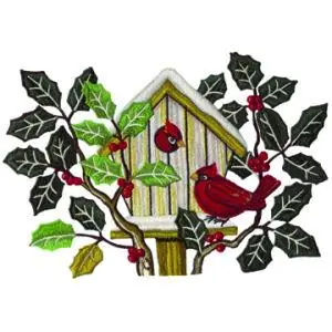 Luxury Cardinal Birdhouse Embroidery Design