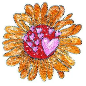 Heart and Flower Embroidery Design Genuine