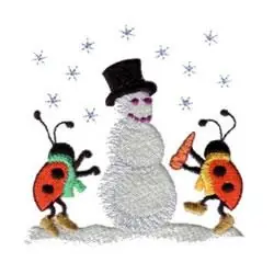 Get Yours Snowman & Ladybugs Embroidery Design