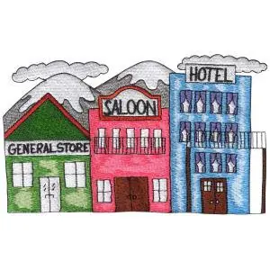 Worldwide Shipping Western Town Embroidery Design