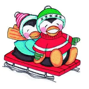 Buy Direct Sledding Penguins Embroidery Design