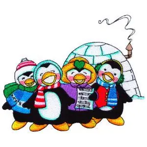 Modern Caroling Penguins Embroidery Design