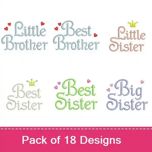 Brothers and Sisters Embroidery design pack by Needle Passion Embroidery, Embroidery Packs on EmbroideryDesigns.com Direct From Factory
