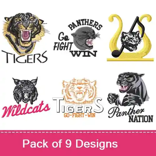 Bargain Big Cat Nation! Embroidery design pack by MA Designs, Embroidery Packs on EmbroideryDesigns.com