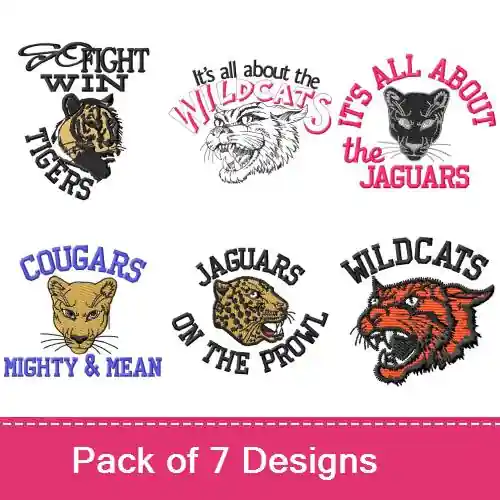 Wildcat Mascots Embroidery design pack by MA Designs, Embroidery Packs on EmbroideryDesigns.com Certified
