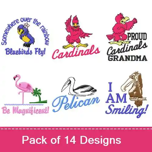 Fly With Those Birds! Embroidery design pack by MA Designs, Embroidery Packs on EmbroideryDesigns.com Special Discount