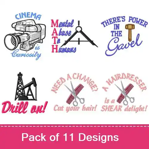 Cheap Get To Work! Embroidery design pack by MA Designs, Embroidery Packs on EmbroideryDesigns.com