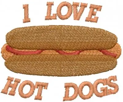 I LOVE HOT DOGS Embroidery Design Same Day Shipping